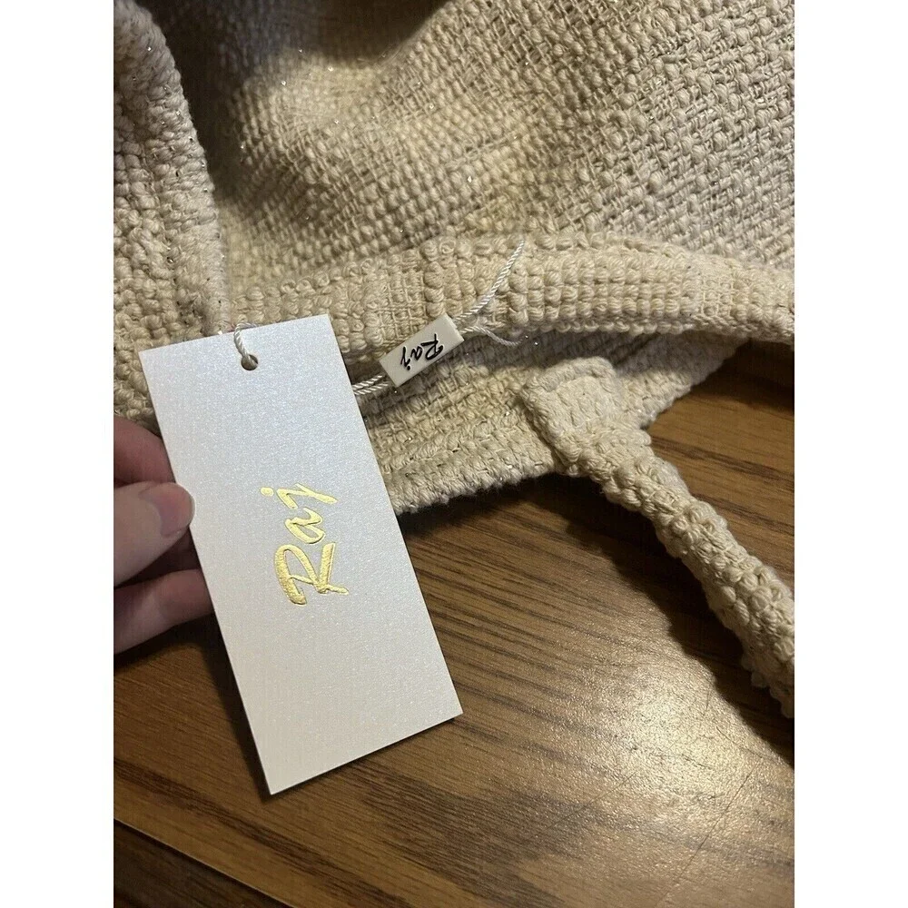 NWT Anthropologie Raj Cotton Woven Carpet Large Tote Shopping Bag Cream